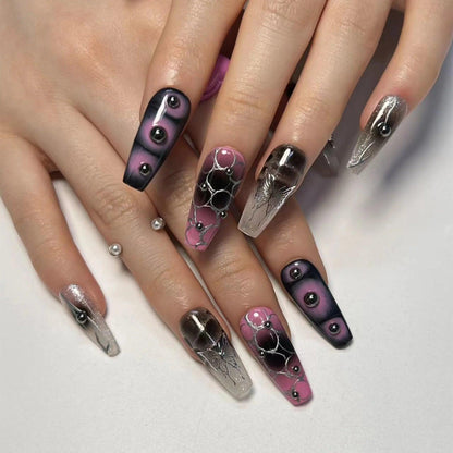 y2k Nails Five-pointed Star Pattern False Nails Halloween Style Long Coffin Ballet Press on Nails For Girl Full Cover Wearable