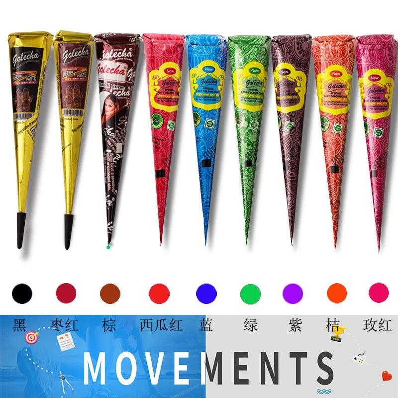 New Henna Tattoo Paste Black brown red white Henna Cones Indian For Temporary DIY Tattoo Sticker Body Paint  Cone henne