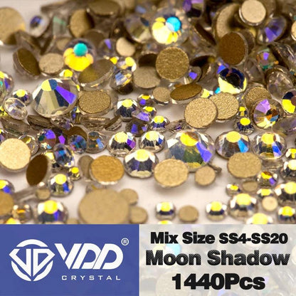 VDD 1440Pcs SS4-SS20 Mix Size Clear Crystal Non HotFix Gold Flatback Rhinestones Glitter Stones Nail Art DIY Crafts Decorations