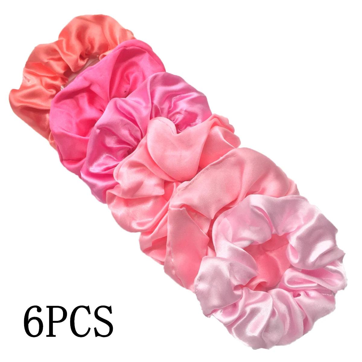 6pcs/lot Hair Scrunchies Bands Scrunchy Ties Ropes Ponytail Holder for Women or Girls Accessories Satin Headwear Solid 100 Color