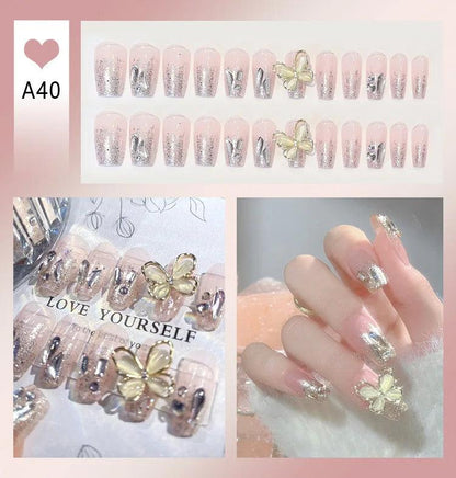 24pcs Luxury Handmade Nail Art Glossy Long Ballet Fake Nails Full Rhinestone Press On Nails Y2K False Nails For Women Girl Party