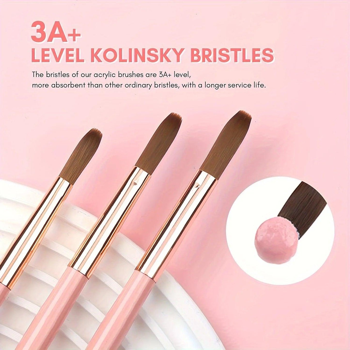 3Pcs Acrylic Nail Brush Set #8/10/14 Professional Acrylic Powder Extension Nail Brushes Nail Art 3D Carving Manicure Salon Tools