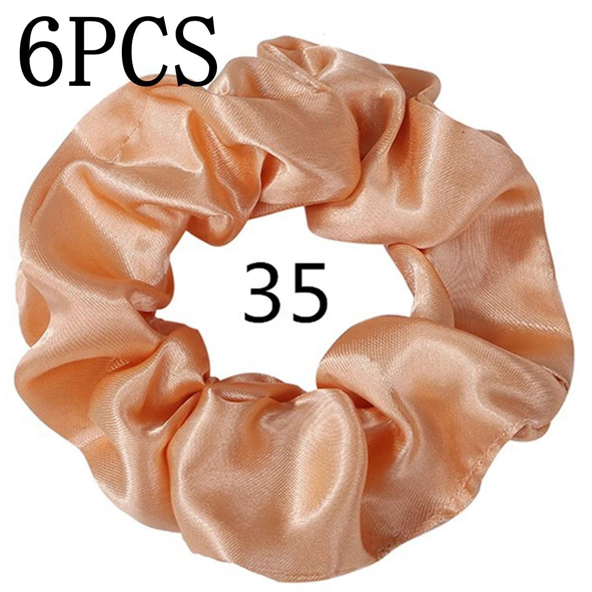 6pcs/lot Hair Scrunchies Bands Scrunchy Ties Ropes Ponytail Holder for Women or Girls Accessories Satin Headwear Solid Color Set