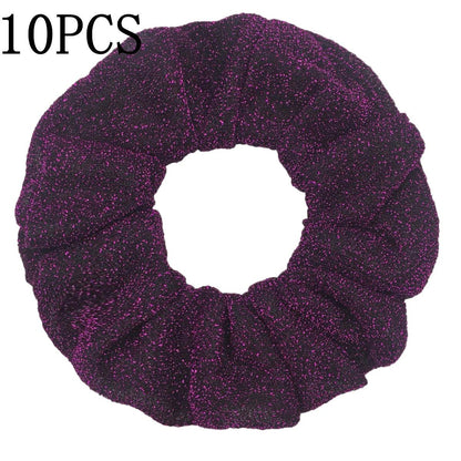 10pc Girls Sparkly Sequins Scrunchies for Hair Eleastic Scrunchy Ties Ropes Ponytail Holders Rubber Bands Shinny Bling for Women