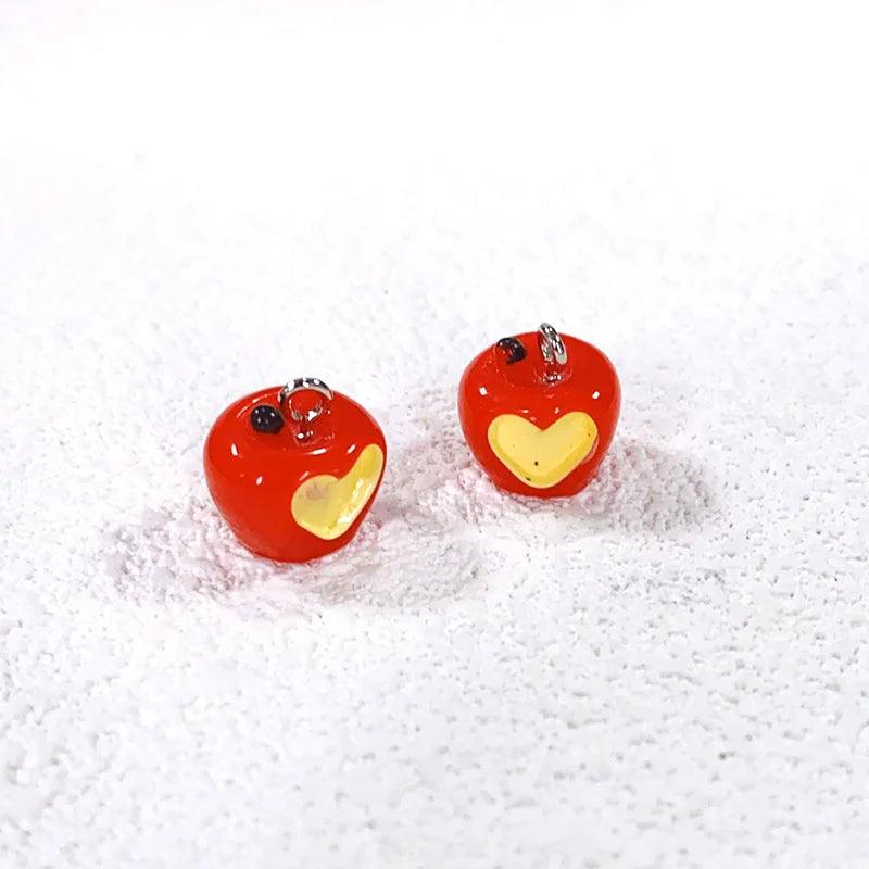 10pcs Kawaii 3D Red Apple Core Resin Charms Simulation Fruit Small Pendants Diy Crafts For Earring Keychain Jewelry Make