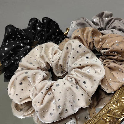 Rhinestone Dot  Scrunchies Hairtie 5cm Wide Elastic Hair Band Silk Stain Pony Hair Traceless Accessories for Women Thick Hair