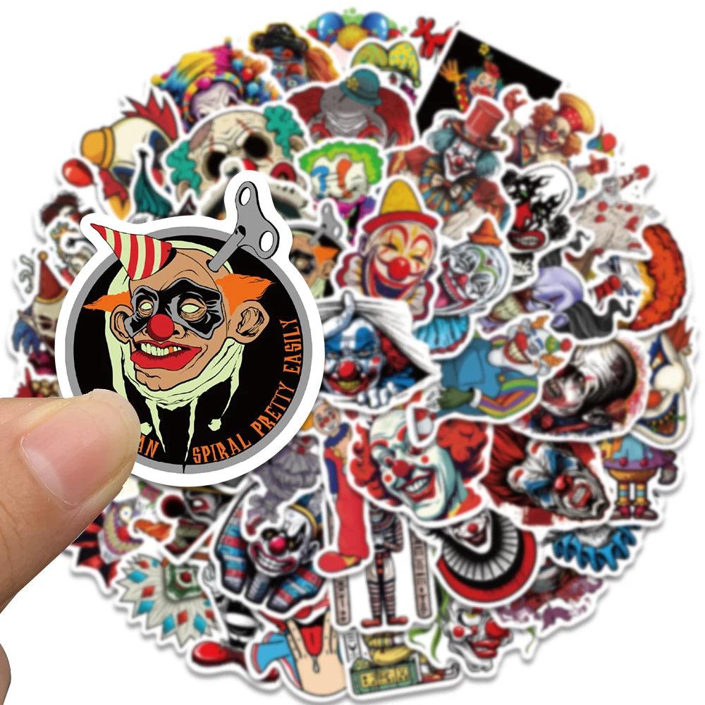 50PCS Horrific Circus Acrobatics Clown Art Funny Stickers Vintage Aesthetic Graffiti Decals Scrapbook Car Bottle Sticker Gift