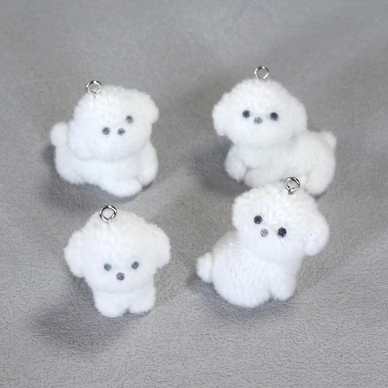 2/4pcs Kawaii Fluffy White Puppy Dog Resin Charms 3d Frise Animal Pendant For Necklace Keychains Diy Jewelry Make