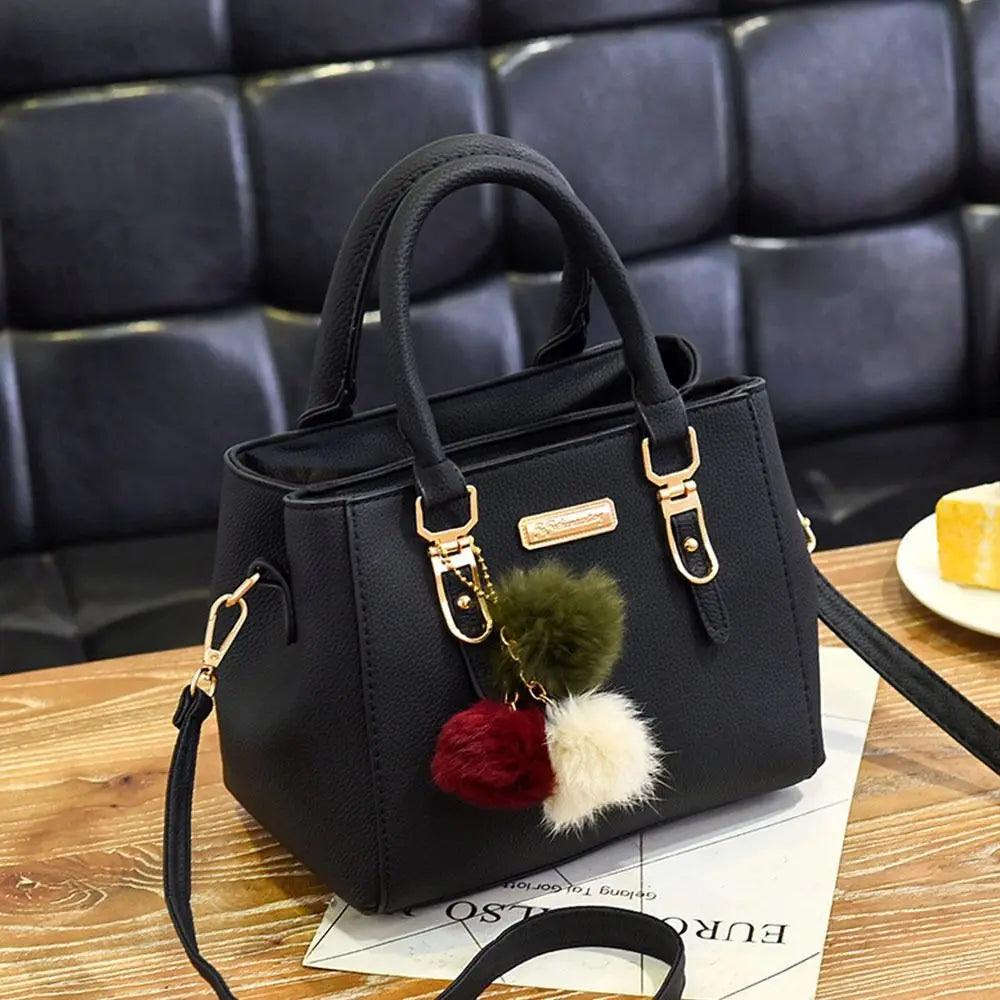 Ladies Fashion Handbag Shoulder Purse Women Crossbody Leather Tote Bag With Hairball Pendant Luxury Messenger Bag