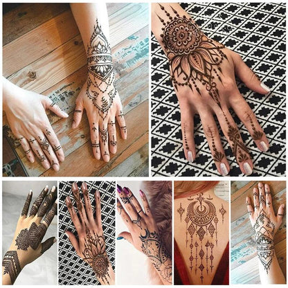 12 Sheets Henna Stencil Temporary Tattoo Sticker Airbrush India Flower Body Art Template for Wedding Party