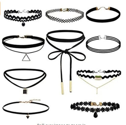 WKOUD 16Style Set Choker Set Black Chokers Necklaces Women Velvet Choker Necklaces Girls Classic Choker Henna Choker Layered