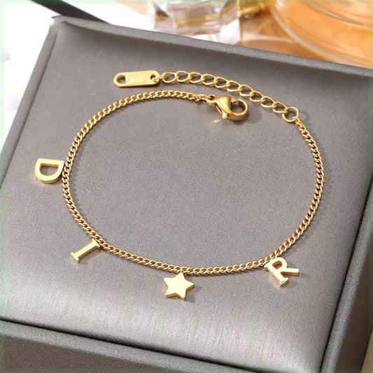 New Fashion Letter Star Pendant Bracelet Woman Simple Vintage Stainless Steel Bracelet Luxury Jewelry Accessories Gifts