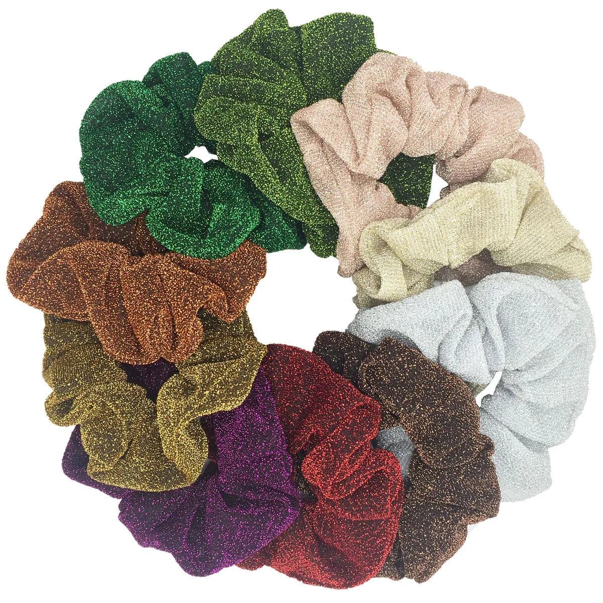 10pc Girls Sparkly Sequins Scrunchies for Hair Eleastic Scrunchy Ties Ropes Ponytail Holders Rubber Bands Shinny Bling for Women