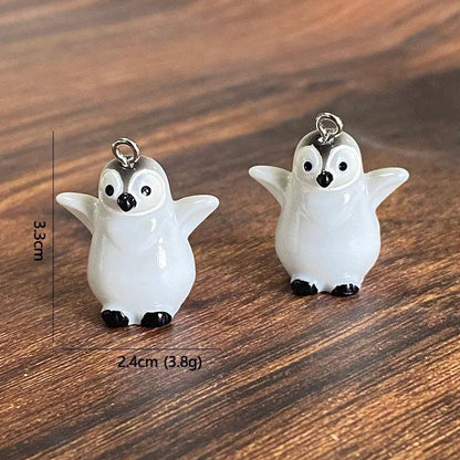 6pcs Kawaii 3D Small Penguin Resin Charms Lovely Miniature Figurine Pendants For Necklace Eardop Keychain Jewlery Diy Make