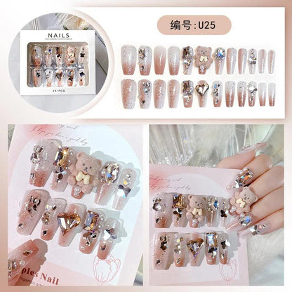 24pcs Luxury Handmade Nail Art Glossy Long Ballet Fake Nails Full Rhinestone Press On Nails Y2K False Nails For Women Girl Party