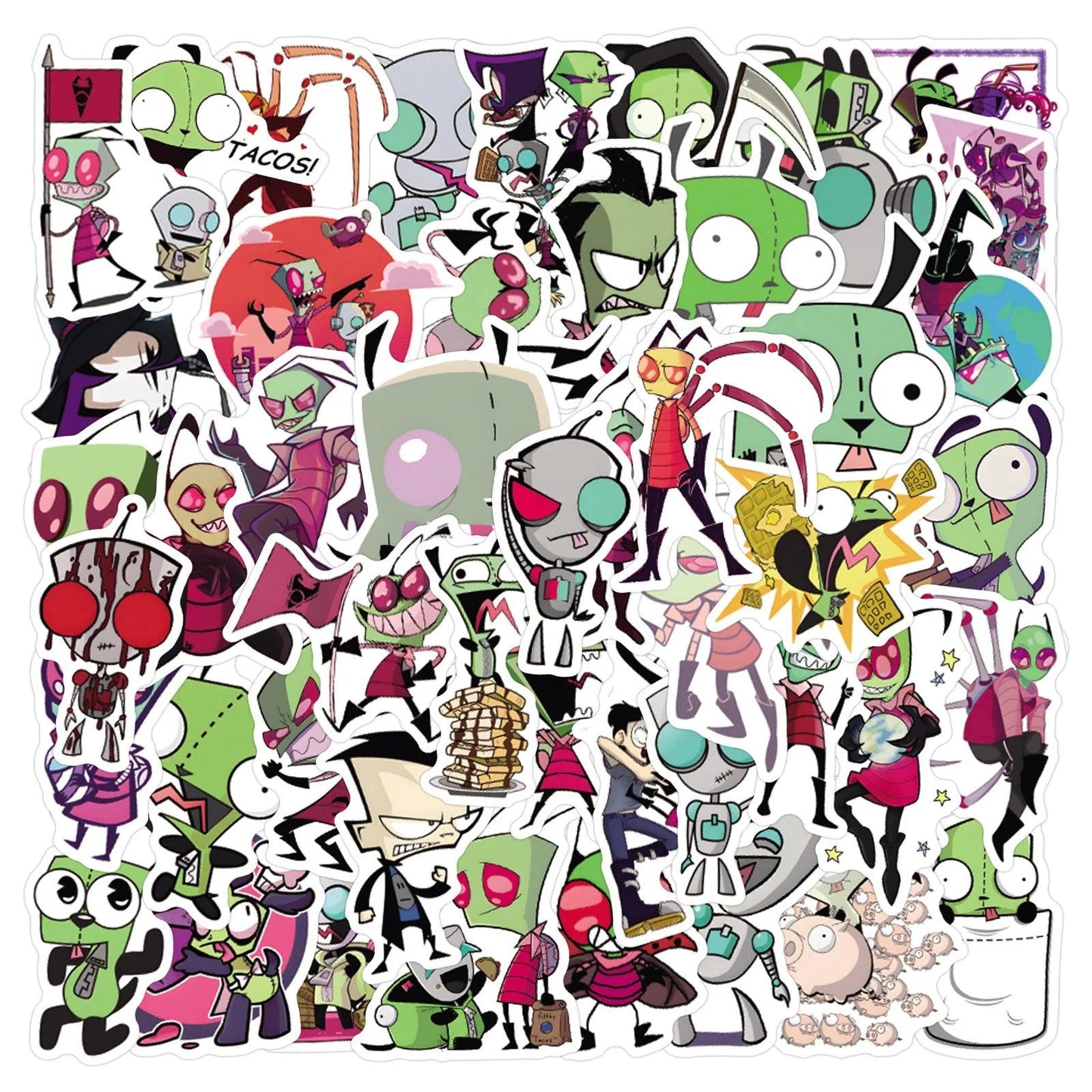 55PCS Invader Zim Stickers Paster Cartoon Characters Anime Funny Decals Scrapbooking DIY Phone Laptop Waterproof Decorations