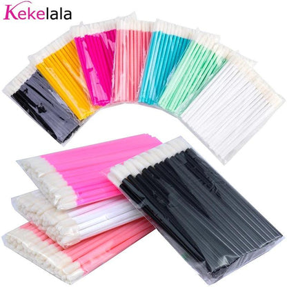 Kekelala 50Pcs Disposable Lip Brushes Lipstick Gloss Applicators Makeup Swabs Micro Cleaning Brush Tools For Eyelash Extension