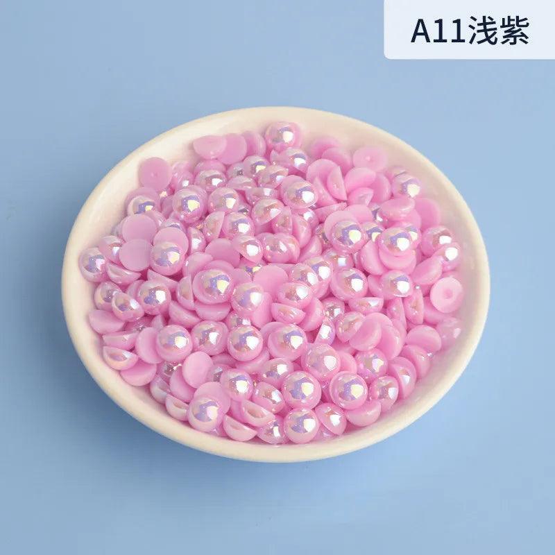 3mm-12mm Mix Size Half Round AB Pearl plastic Non Hotfix Flat Back Glitters For DIY Nail Craft Decoration