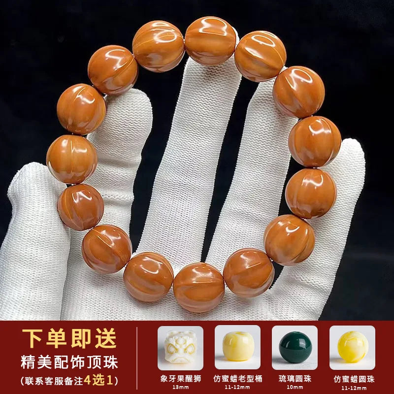 Wild Straight Cut Monkey Bracelet Men's Carving Jingbaleng Hexagonal Old Light Bead Crafts Shark Dorsal Disk Playing Buddha