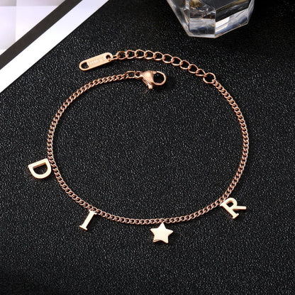 New Fashion Letter Star Pendant Bracelet Woman Simple Vintage Stainless Steel Bracelet Luxury Jewelry Accessories Gifts