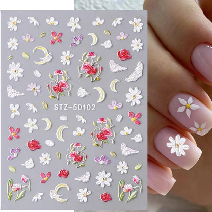 5D Belt Nail Sticker Summer Nail Art Decals Flowers White Daisy 3D Manicure Nail Gel Self Adhesive Stickers Designs Decorations