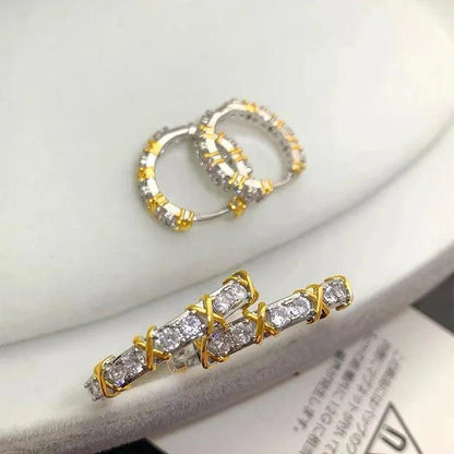 2024 Fashionable Gold and Silver Color Inlay With Zircon Metal Earrings Design Girl's Jewelry Luxurious Accessories For Women