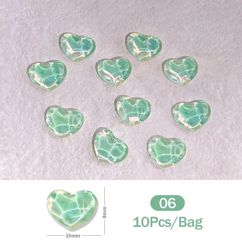 1Bag 3D Heart Nail Rhinestones Water ripple flat bottom love Charms Crystal Nail Art Decorations Gem Kawaii Resin Nails Gems