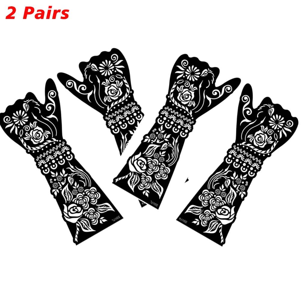 2Pairs/Lot Large Henna Tattoo Kit Stencils Women Girls Hand Arm Body Paint Henna Tattoo Templates Stencil DIY Indian Style