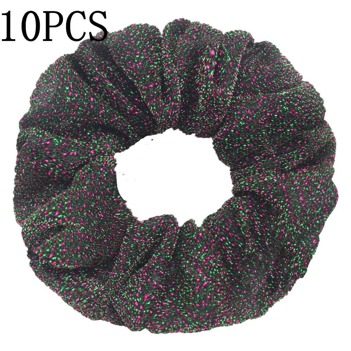 10pc Girls Sparkly Sequins Scrunchies for Hair Eleastic Scrunchy Ties Ropes Ponytail Holders Rubber Bands Shinny Bling for Women