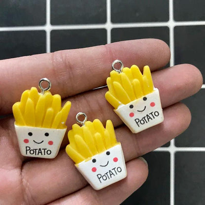 10pcs/pack Cute 3D Small Potato Chips Resin Charms Double Sided Potato Chips Food Pendants For Earring Keychain Jewelry Make DIY