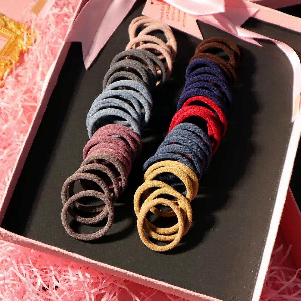 50PCS/Set 5CM Solid Color Cotton Hair Ties For Women Hairbands Elastic Rubber Bands Seamless Link Rope Hair Accessories