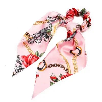 Floral Print Bow Satin Long Ribbon Ponytail Scarf Hair Tie Scrunchies Women Girls Elastic Hair Bands Hair Accessories