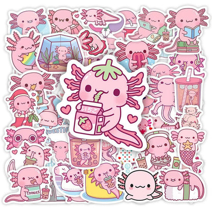 Kawaii Cartoon Axolotl Stickers Cute Animal Kids DIY Toy Gift Graffiti Decal for Phone Luggage Laptop Scrapbook Waterproof