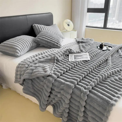 Solid color thickened wide striped multifunctional blanket, can be used as bed sheet cover blanket, nap blanket, pet blanket