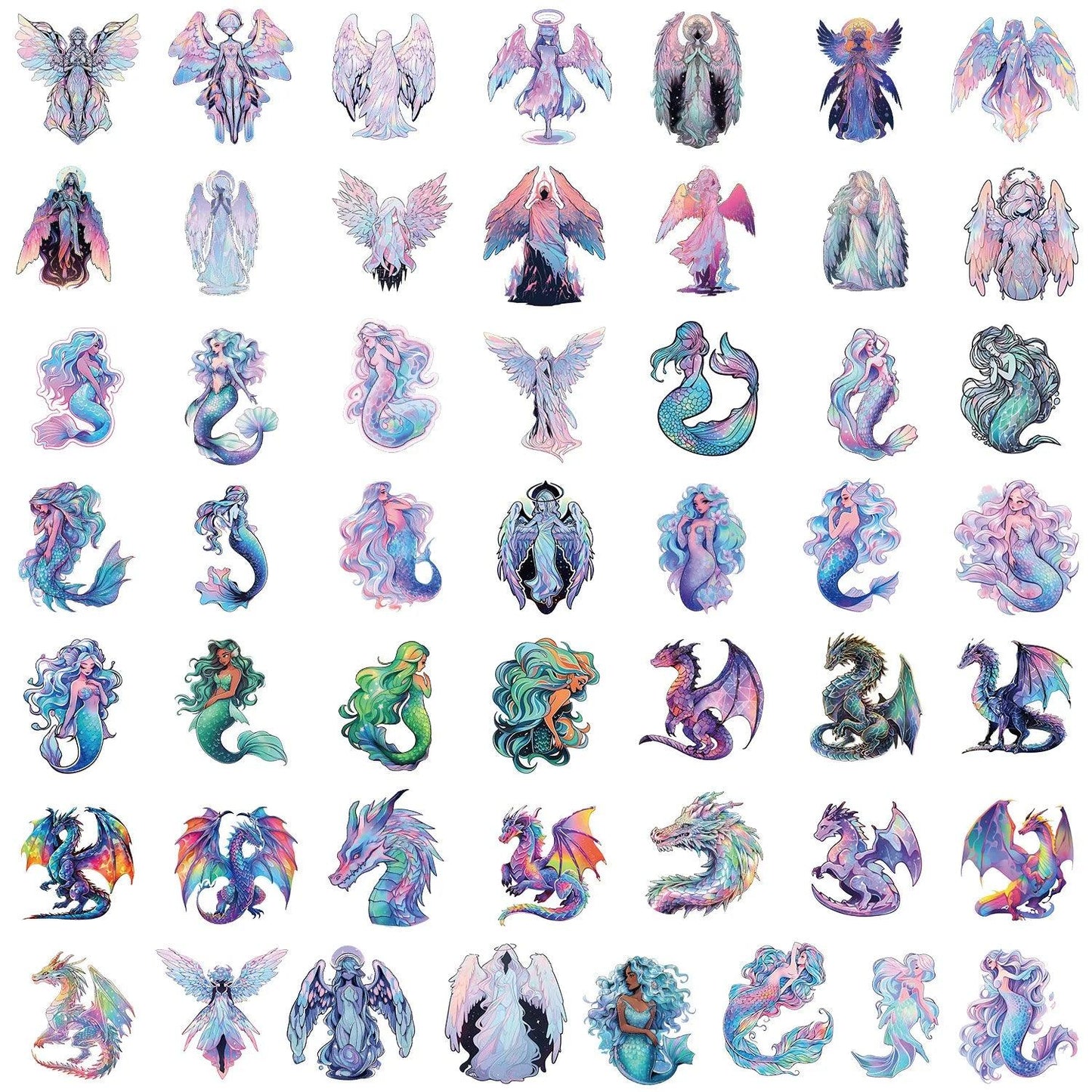 10/30/50PCS Angel Mermaid Holographic Cartoon Sticker DIY Phone Laptop Luggage Skateboard Graffiti Decals Fun for Kid Gift