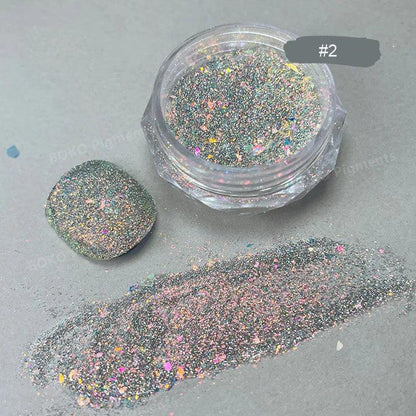 1Jar Aurora Broken Diamond Nail Powder Holographic Iridescent Aurora Powder Mermaid Pigment Glitter Nail Art Chameleon Powder