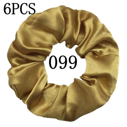 6pcs/lot Hair Scrunchies Bands Scrunchy Ties Ropes Ponytail Holder for Women or Girls Accessories Satin Headwear Solid 100 Color