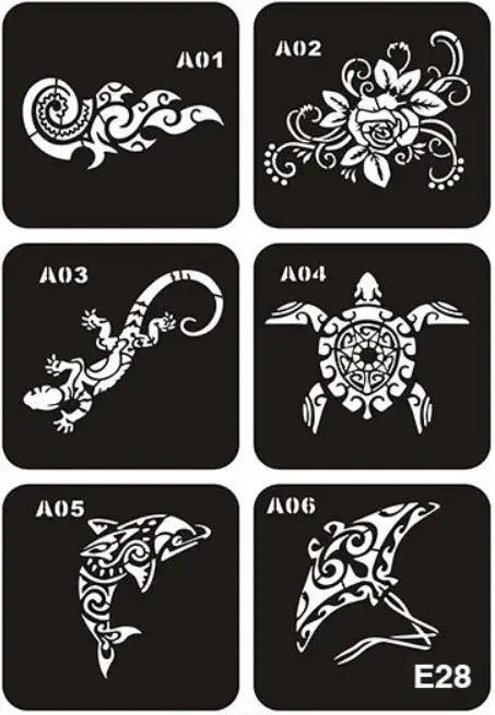 Reusable Henna Tattoo Stencils Totem Rose Slogan Wolf Airbrush Glitter Tattoo Stencil Templates for Arm Wrist Body Painting Art