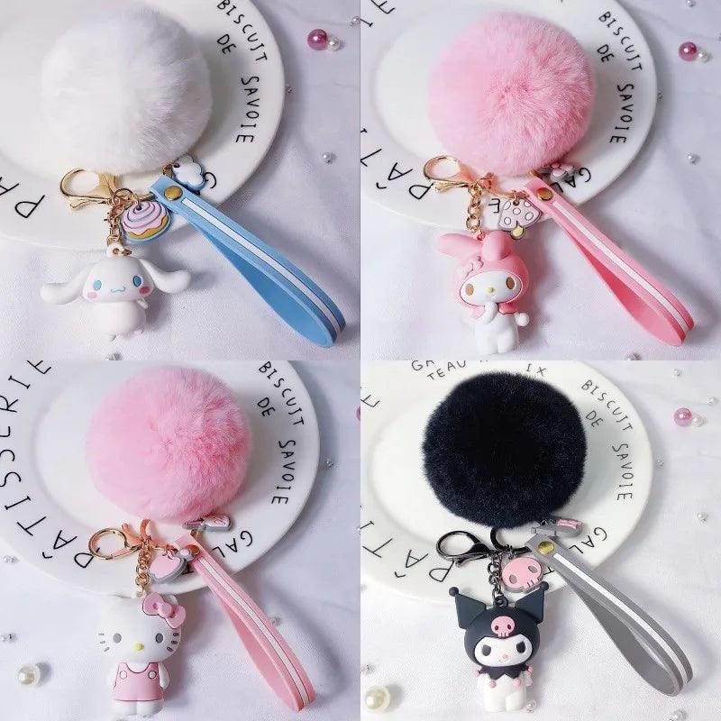 Sanrio Cartoon Hello Kitty Keychain Cute Melody Kuromi Cinnamoroll Doll Pendant Decoration Keyring Jewelry Girl Child Gift Toy