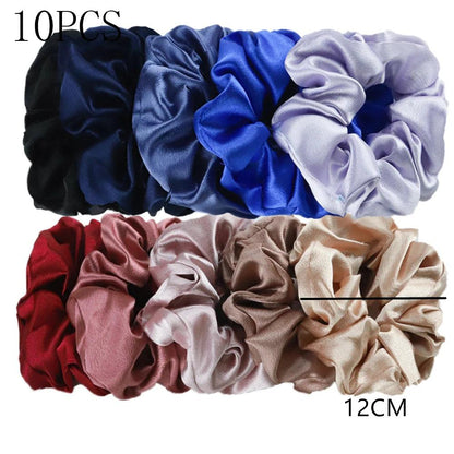 10/5pcs/lot Accessoires Women Girls Silky Satin Hair Scrunchies Solid Elastic Elegant Rubber Band Headwear Holder Scrunchy Black