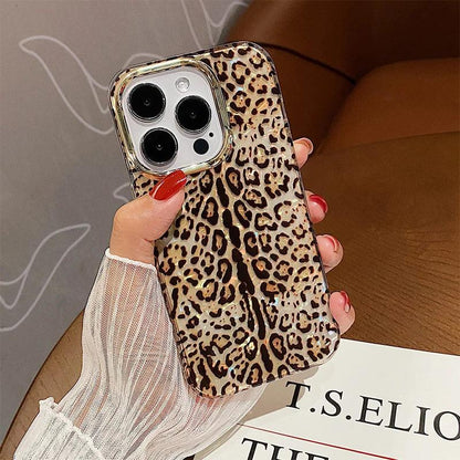 Luxury leopard print glitter Phone case for iphone 11 12 13 13pro 14 15 pro max plating camera lens protective case back cover