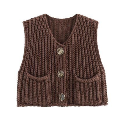 Korean Fashion Crop Sweater Women Vest Solid Loose Casual Sweater Vest Cable Knit Sweater Vest For Women Luxury Designer Tops