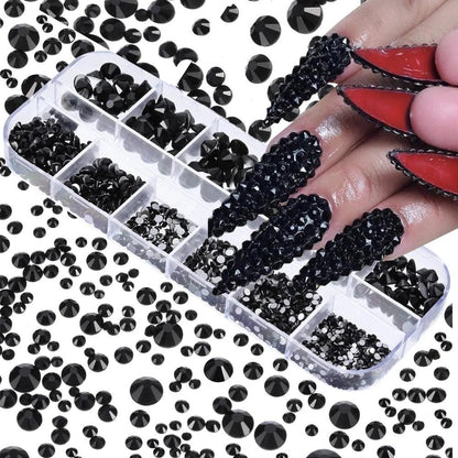 12Gird 3D Glass AB Crystal Nail Art Rhinestones Kit Flatback Round Bead Charm Gem Stones Jewelry Diamond with Tools for Nail Art