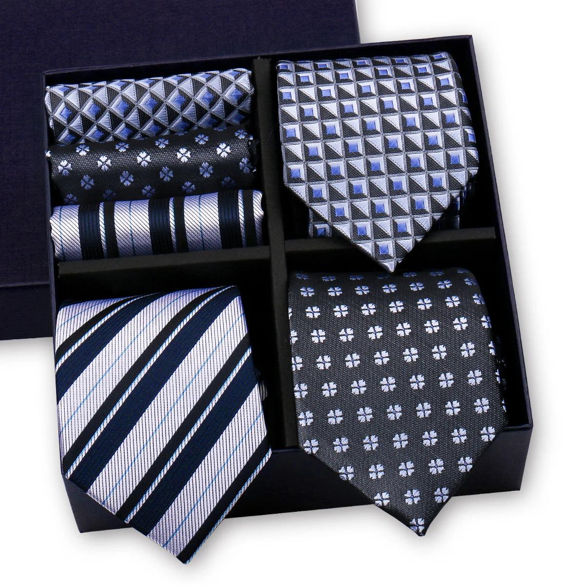 Luxury Men's Tie 3 Sets In Gift Box Paisley Striped Necktie Handkerchief For Men Gravata Wedding Formal Clothing Accessories