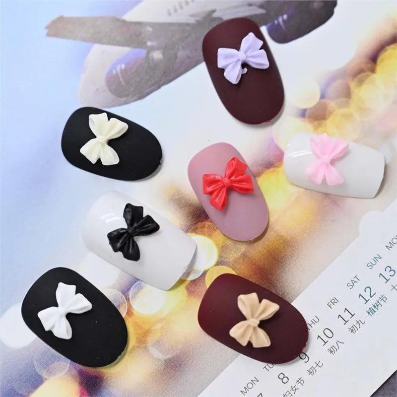 50/100Pcs Aurora Ribbon Bowknot Nail Art Charms Summer Kawaii Fairy Resin Bow Nail Art Decoration Flatback Bowtie Manicure Parts