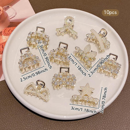 10 imitation pearl rhinestone small grab clips, fashionable and sweet style hair clips suitable for daily use as hair accessori