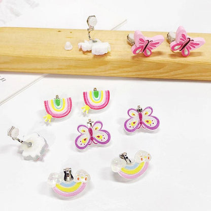 Rainbow Unicorn Butterfly Non Piercing Clip on Earring for Kids Girls Children Christmas Gift 6PRS/SET