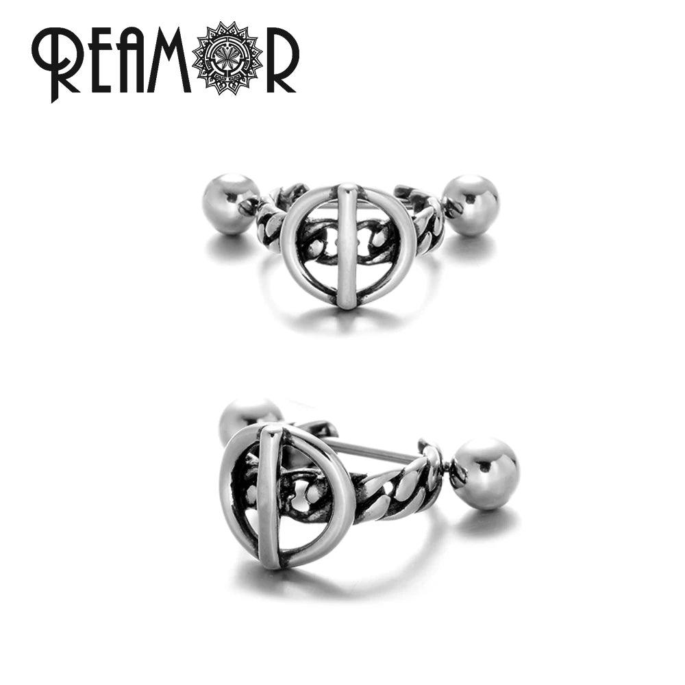 REAMOR Gothic U Shaped Hoop Earrings Women Men Stainless steel X Symbol Piercing Clip On Earrings Punk Trendy Jewelry Gift 1 Set - HighGloss Shop