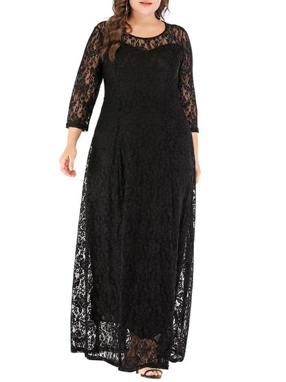 GIBSIE 6XL 5XL 4XL Plus Size Elegant Lace Dress Women O-Neck 3/4 Sleeve Long Maxi Dresses Ladies Prom Evening Party Dress