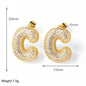 FLOLA Clear Crystal Bubble Letter Earrings for Women Copper Gold Plated Initial Ear Studs Name Jewelry Gifts ersa009